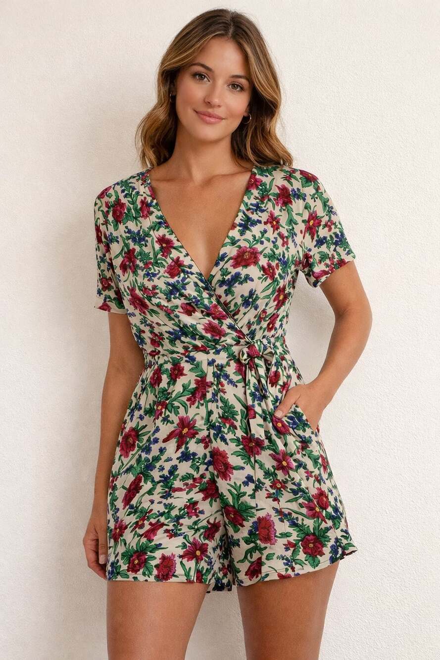 Tara Jarmon Floral Print Wrap Romper in US Size 2 Flirty Summer Jumper